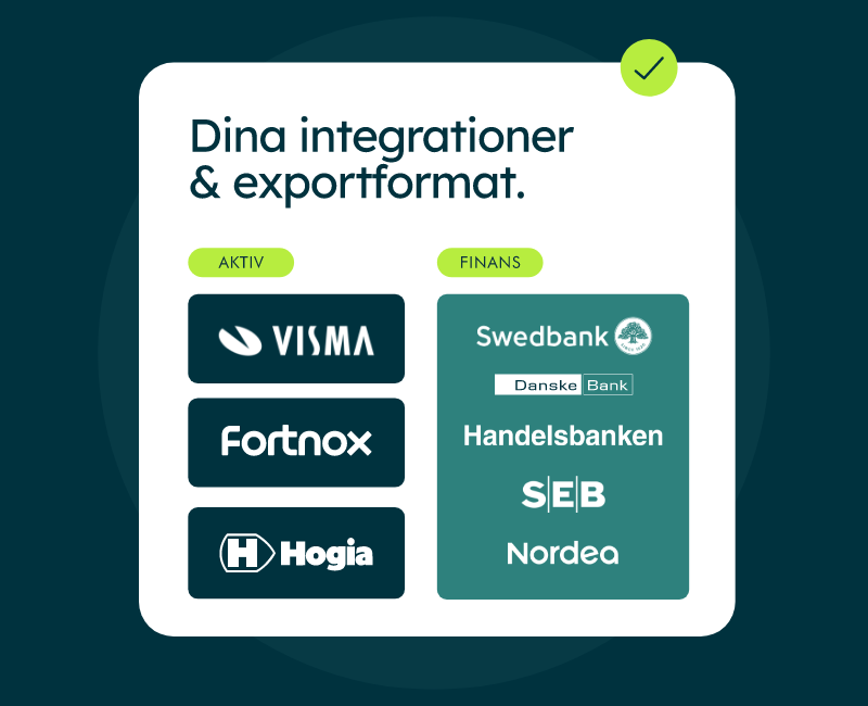 Expense exportformat VISMA, Fortnox, Hogia, Swedbank, Danskebank, Handelsbanken, SEB, Nordea 